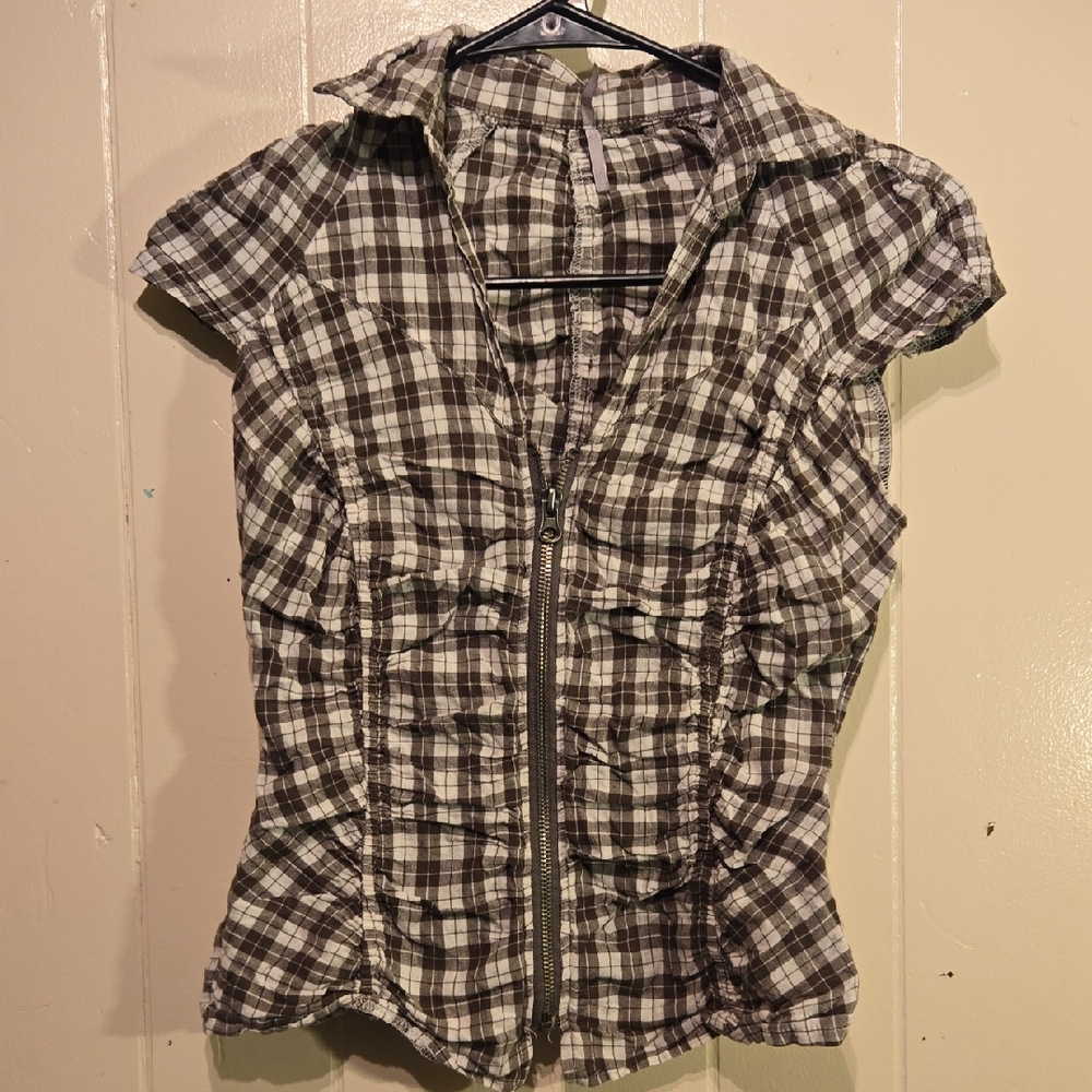 Max Rave Checkered Blouse with Zipper